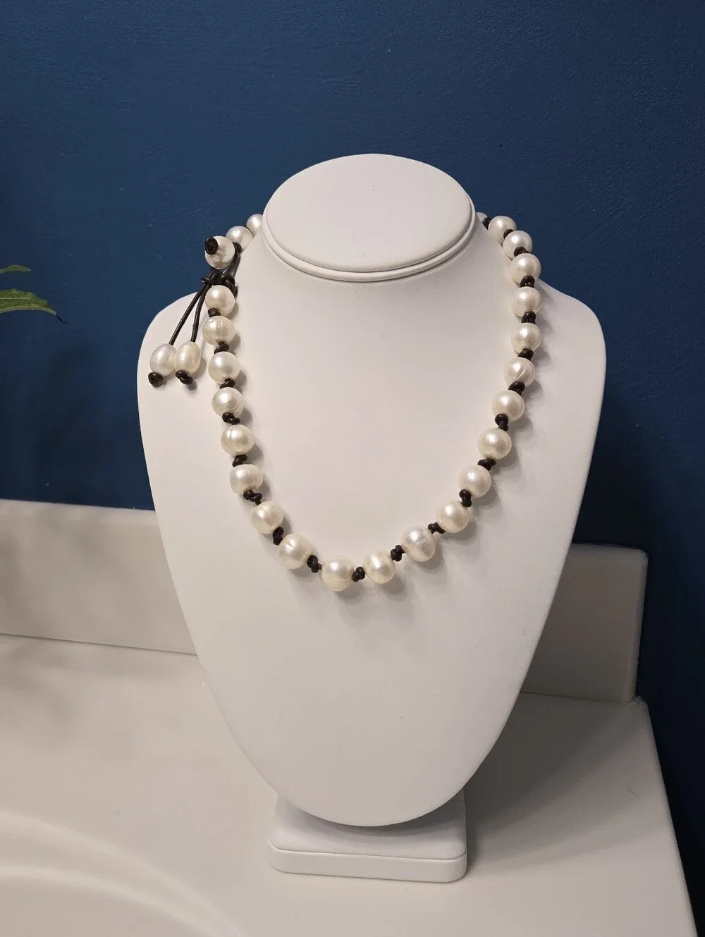 Artisan Fresh Water Pearl Necklace with Dark Brown Cord